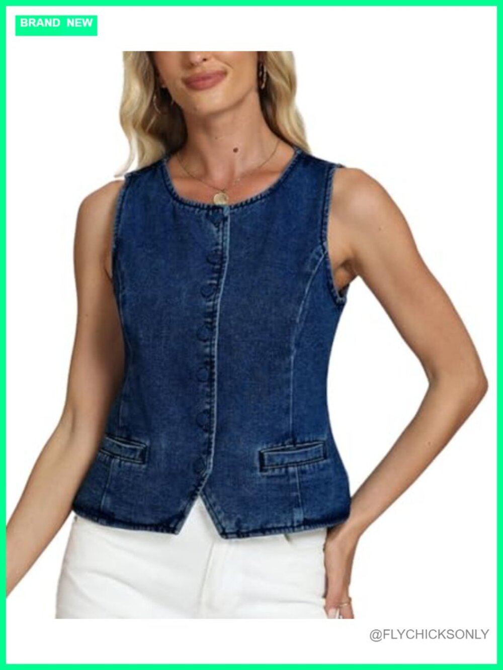 Sleeveless Denim Vest Button Down Jean Waistcoat Slim Fit Casual Tank Top